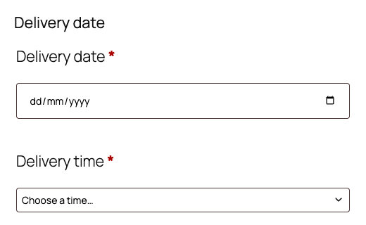Delivery date and time picker at checkout
